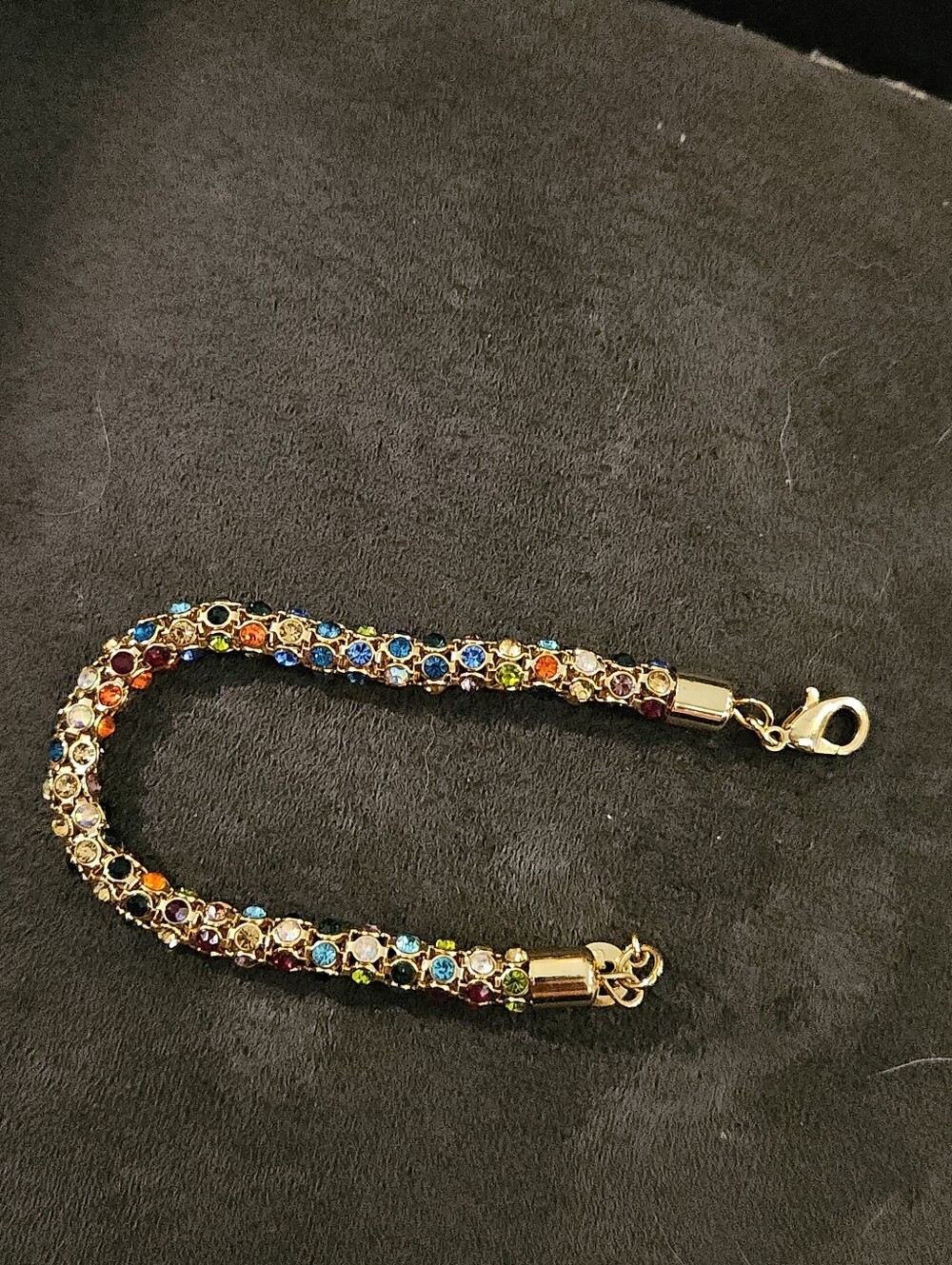 Vintage Swarovski Signed Multi-Color Rhinestone Link Bracelet Gold Tone Jewel